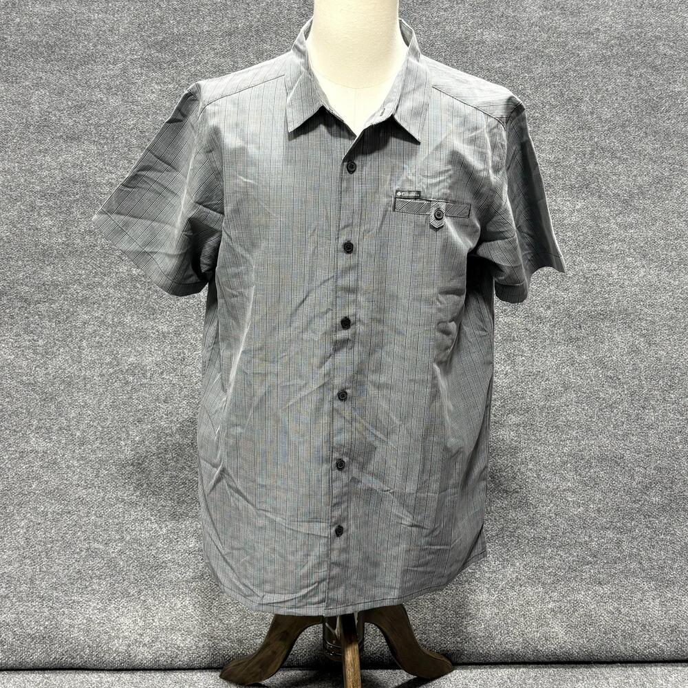 Columbia Shirt Mens XL Gray Check Omni-Shade Button Front Casual Sun Protection